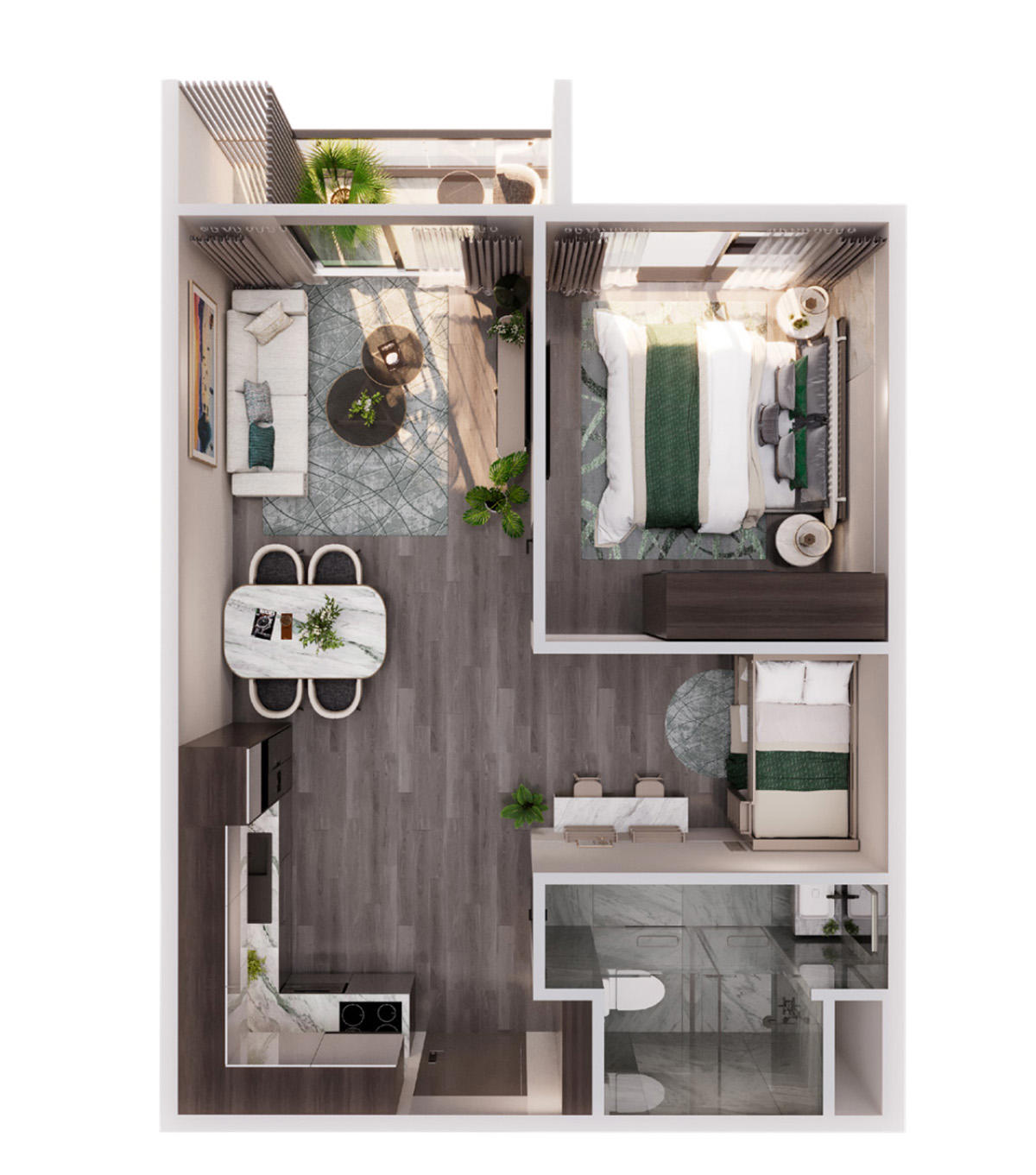 Thiết kế căn hộ 1 phòng ngủ Imperia Sky Park