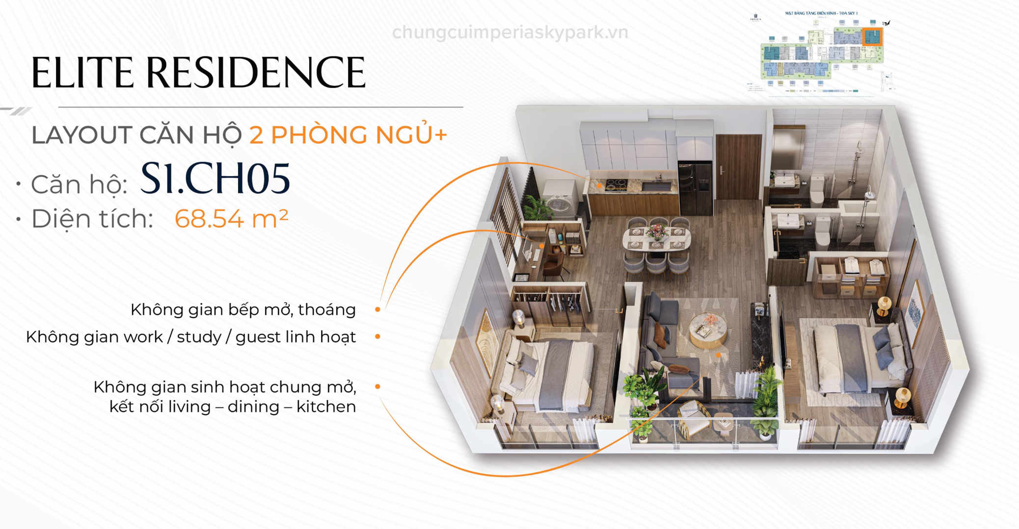Thiết kế căn hộ 2 phòng ngủ+ Imperia Sky Park
